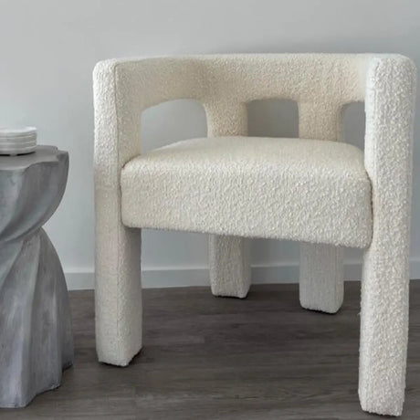 Compact Milky White Sherpa Fabric Fixed Back Arm Chair Image - 1