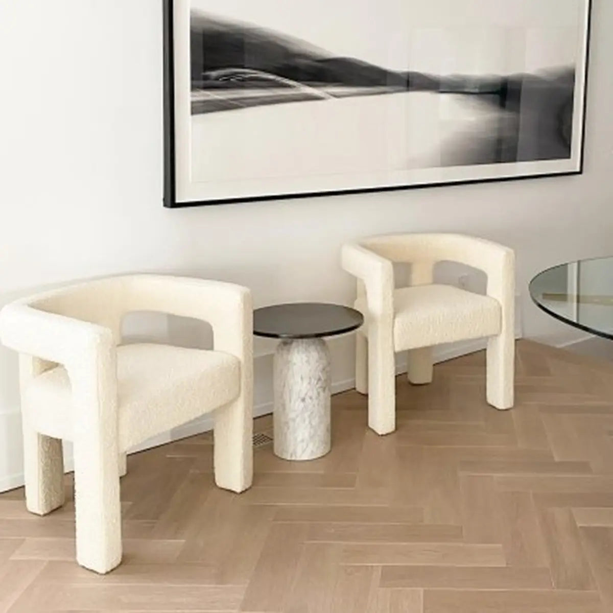 Compact Milky White Sherpa Fabric Fixed Back Arm Chair Image - 4