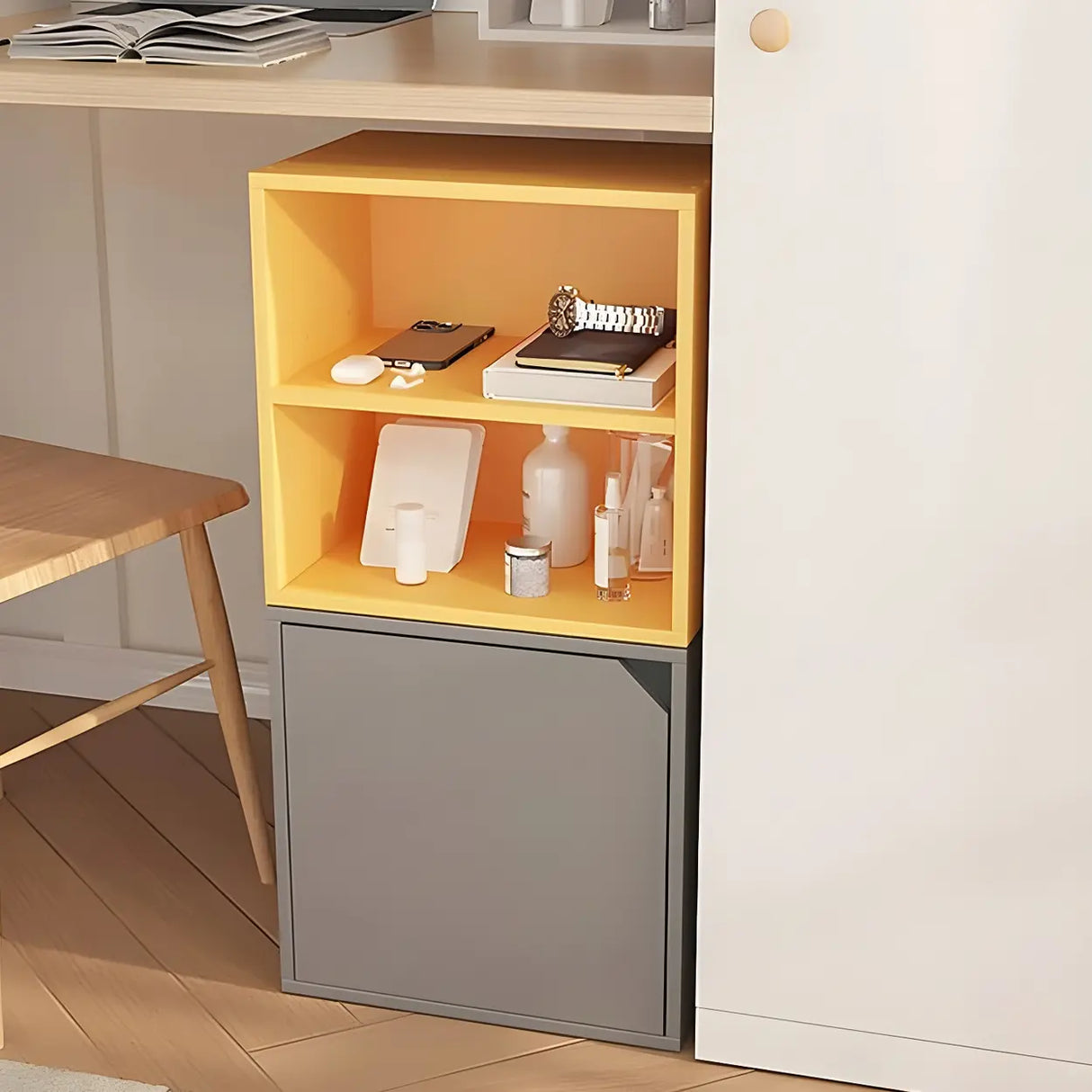 Compact Modern Wood Storage Drawers Cube Bookcase Image - 17