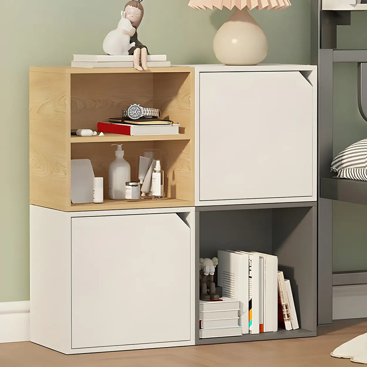 Compact Modern Wood Storage Drawers Cube Bookcase Image - 19