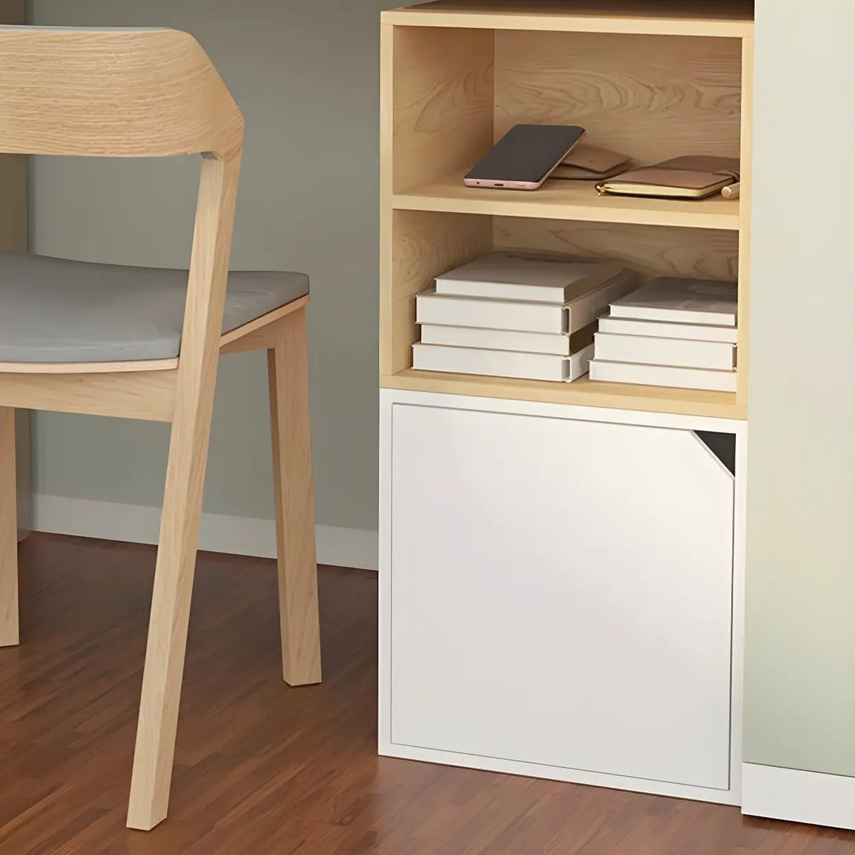 Compact Modern Wood Storage Drawers Cube Bookcase Image - 3