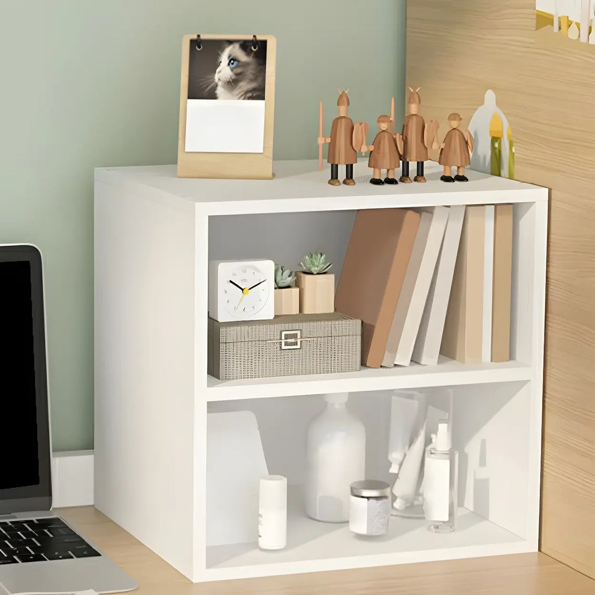 Compact Modern Wood Storage Drawers Cube Bookcase Image - 5