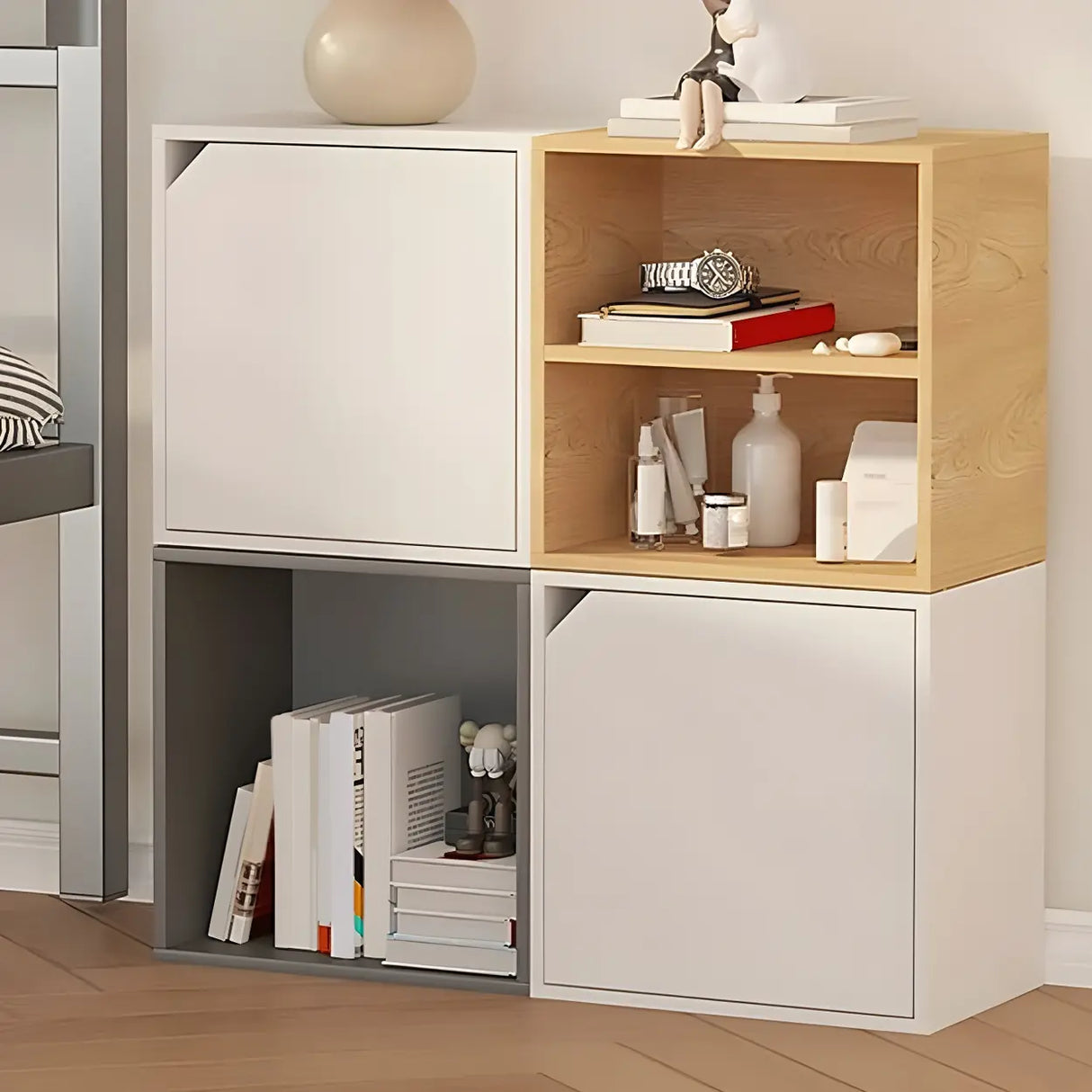 Compact Modern Wood Storage Drawers Cube Bookcase Image - 7