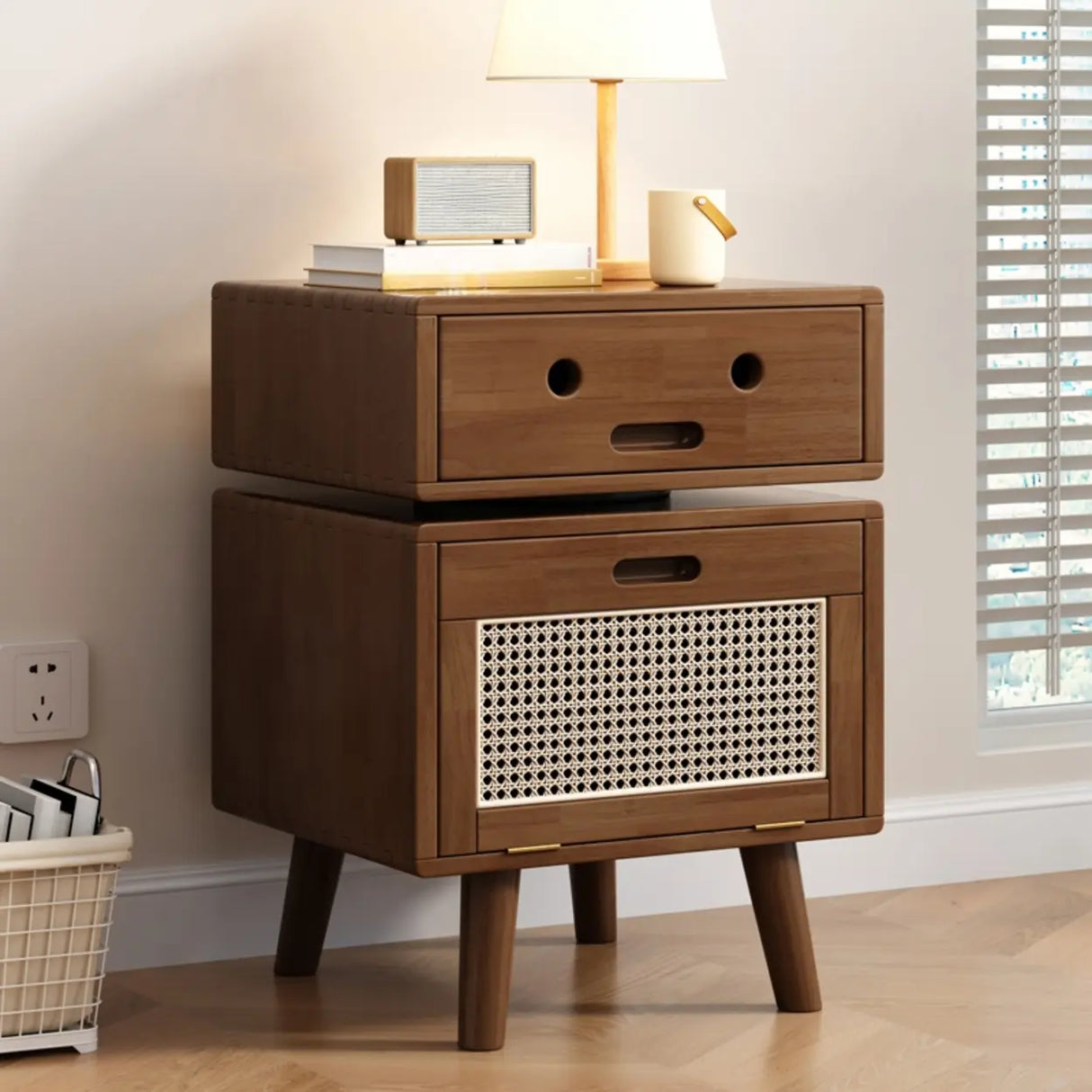 Compact Storage Solid Wood Kids Nightstand with Legs Image - 2