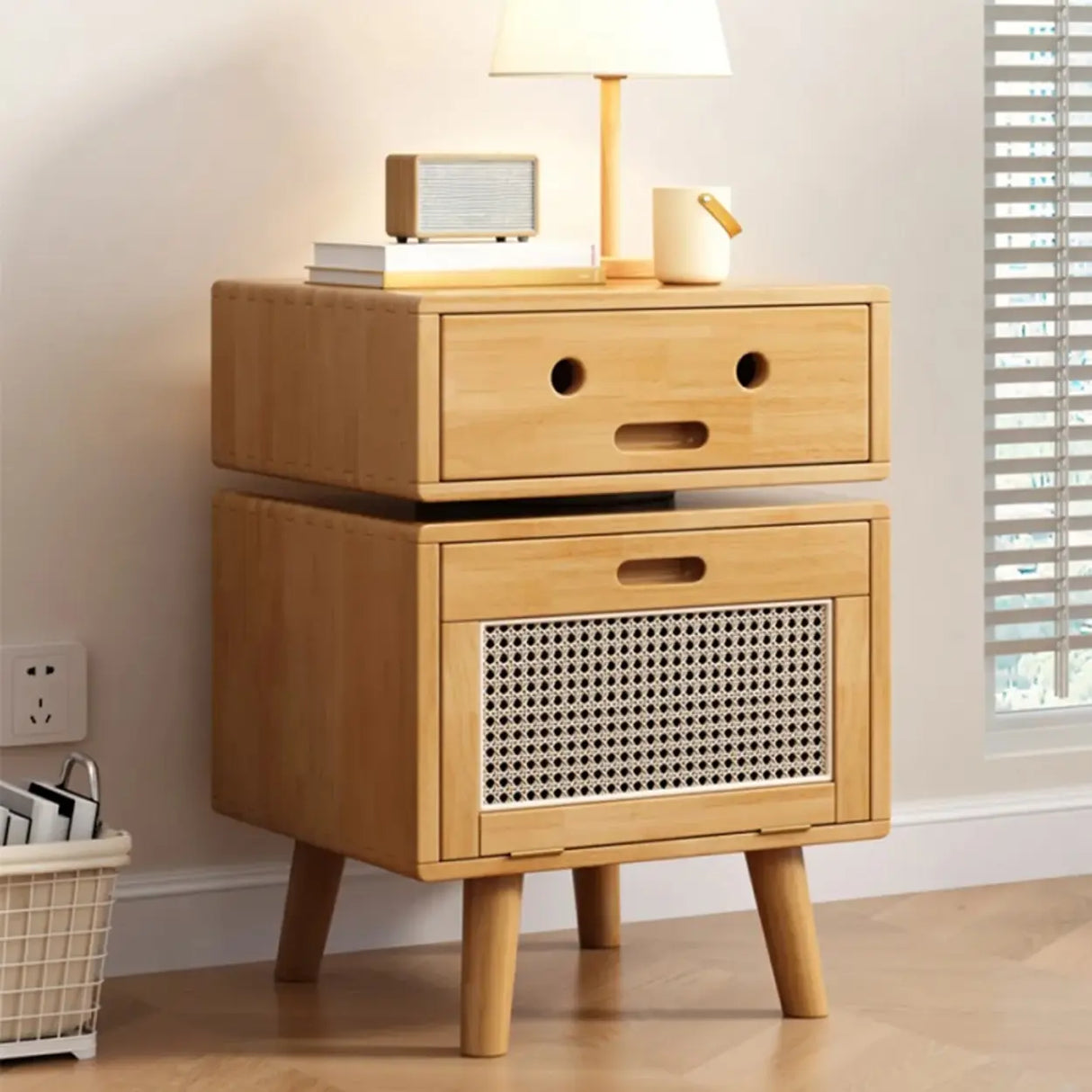 Compact Storage Solid Wood Kids Nightstand with Legs Image - 3