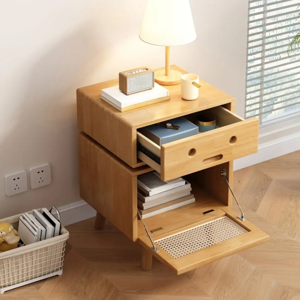 Compact Storage Solid Wood Kids Nightstand with Legs Image - 4