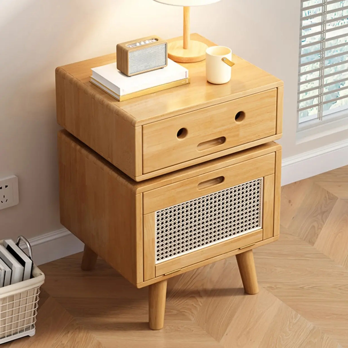 Compact Storage Solid Wood Kids Nightstand with Legs Image - 5