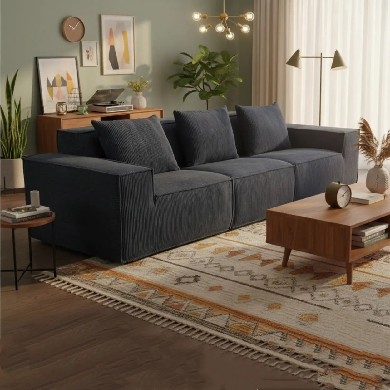 Compressed Corduroy Modular Sofa in a Box Image - 1