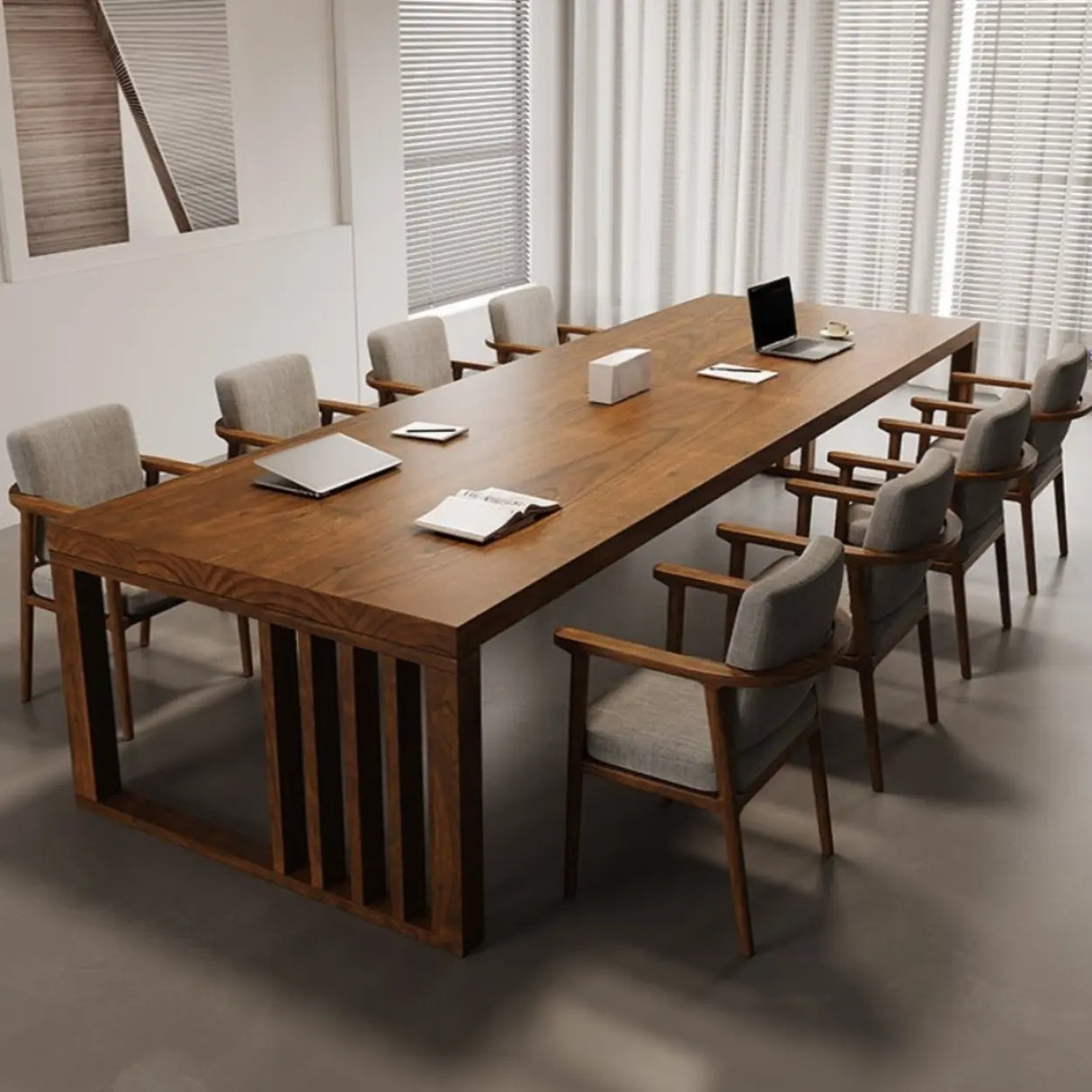 Conference Rectangle Dark Wood Desk for 8-12 People Image - 1
