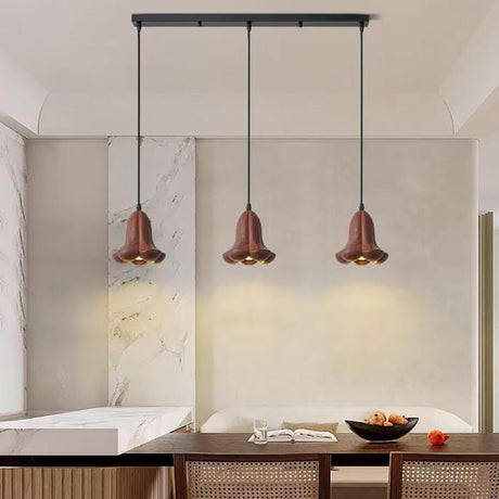 Contemporary 3-Light Brown Bell Island Pendant Light Image - 1