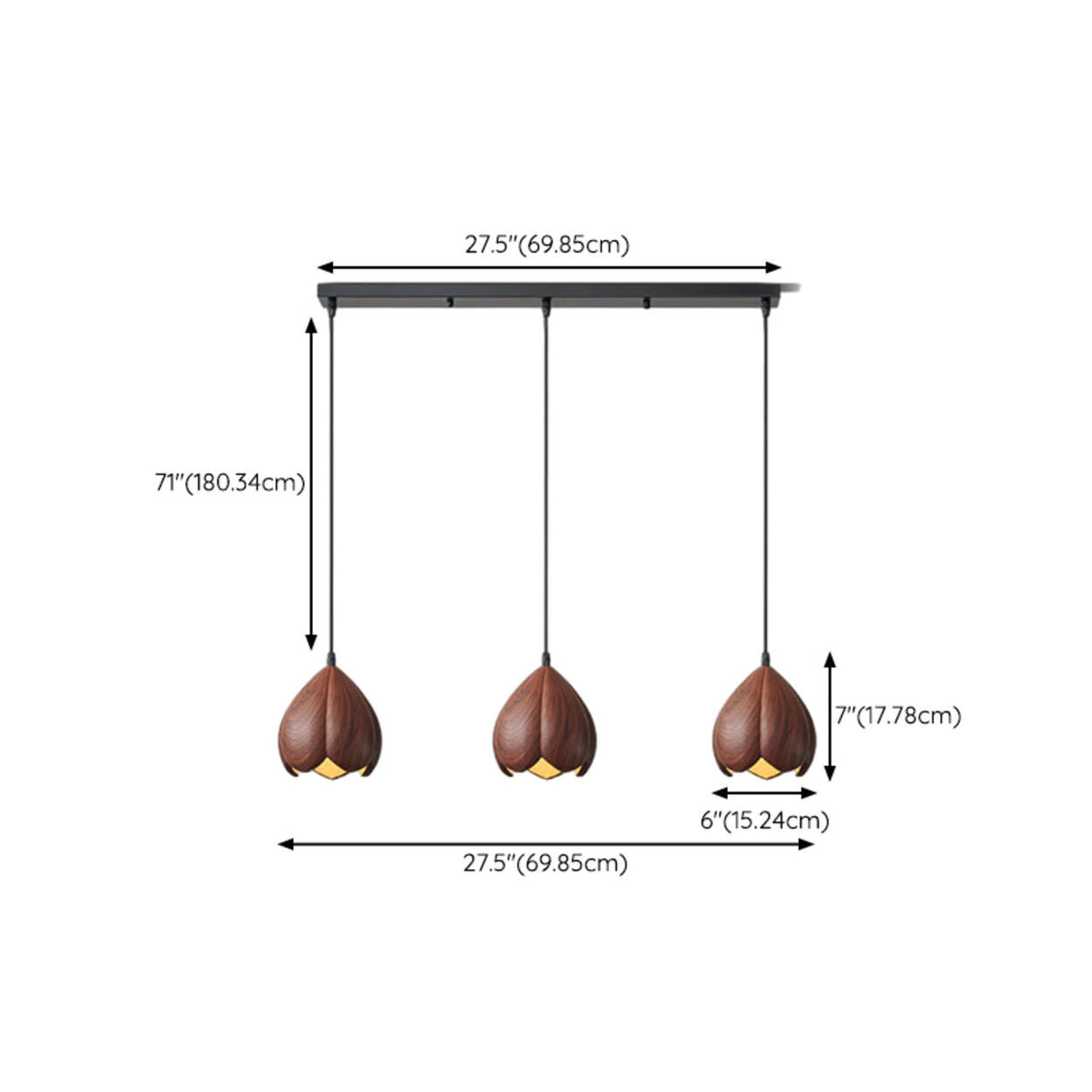 Contemporary 3-Light Brown Bell Island Pendant Light 