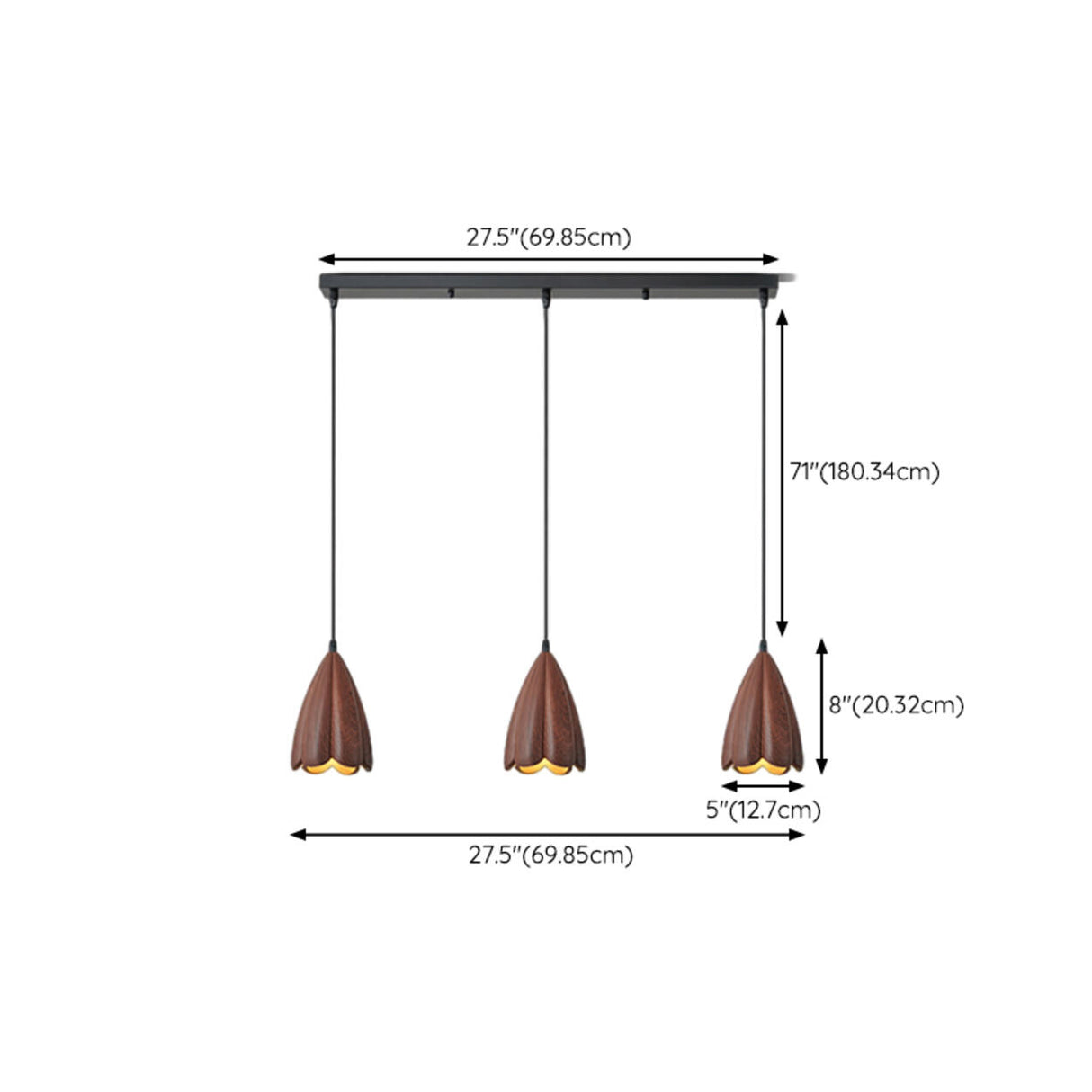 Contemporary 3-Light Brown Bell Island Pendant Light Image - 11
