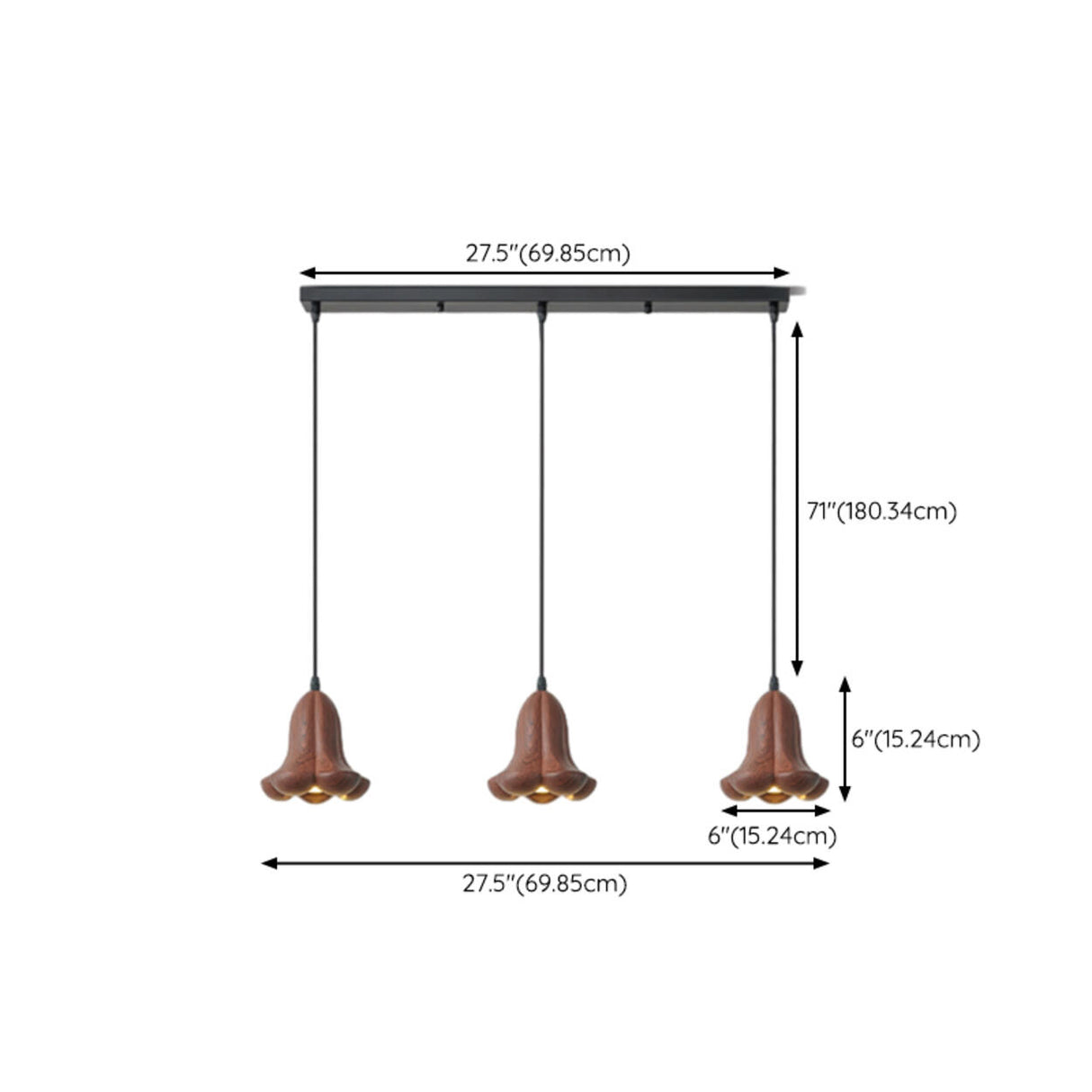Contemporary 3-Light Brown Bell Island Pendant Light Image - 12