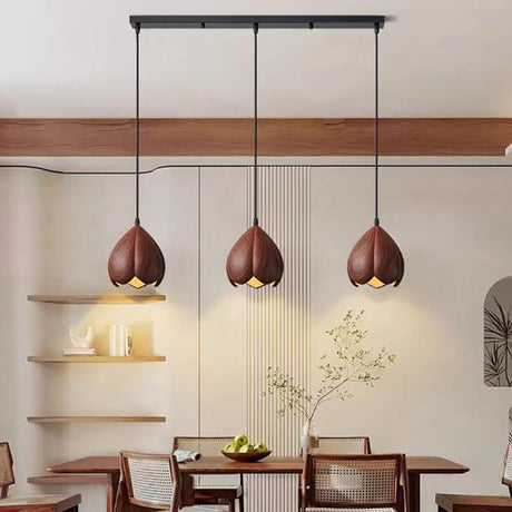Contemporary 3-Light Brown Bell Island Pendant Light Image - 2