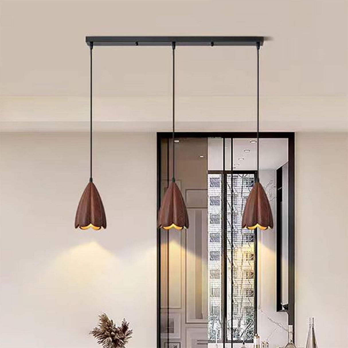 Contemporary 3-Light Brown Bell Island Pendant Light Image - 3