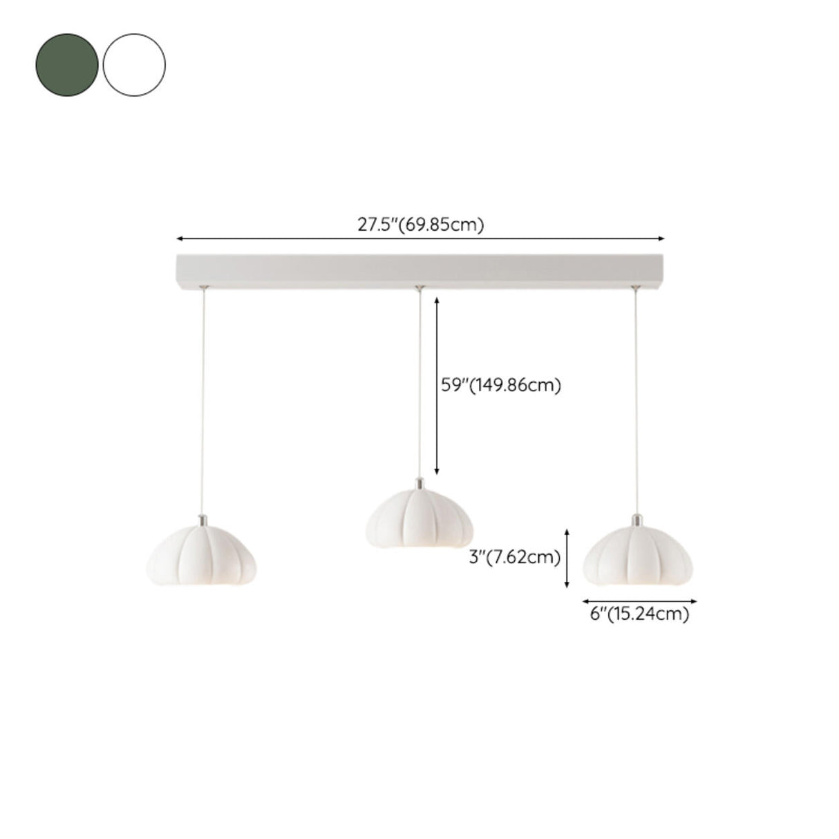 Contemporary 3-Light White Dome Island Hanging Light 