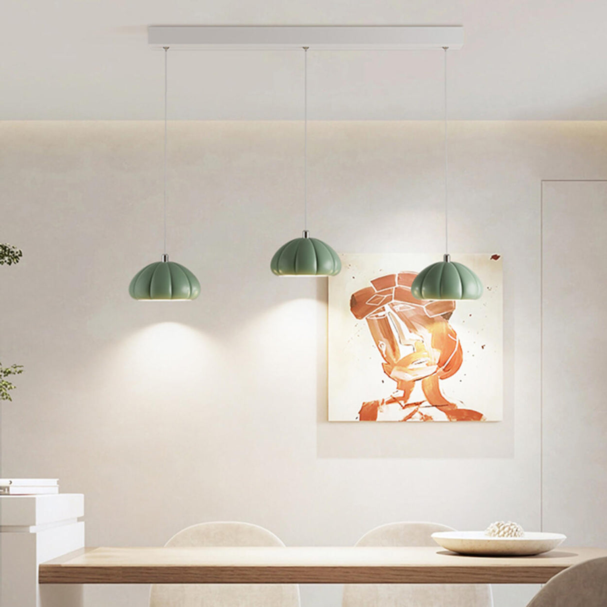 Contemporary 3-Light White Dome Island Hanging Light Image - 4