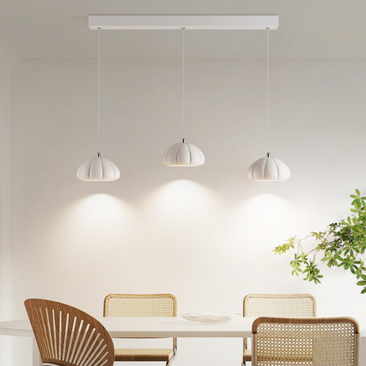 Contemporary 3-Light White Dome Island Hanging Light Image - 5