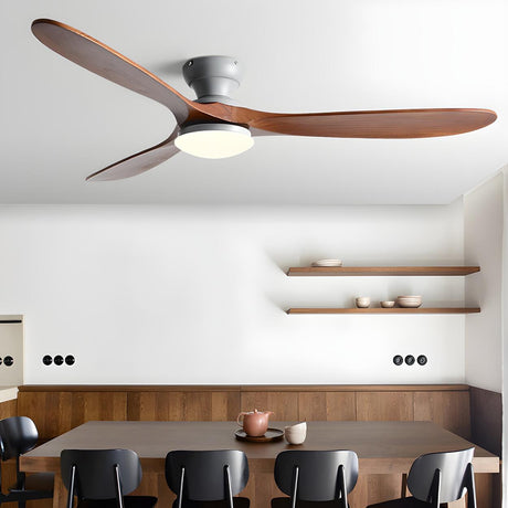 Contemporary 3 Solid Wood Blades Ceiling Fan with Light Image - 1