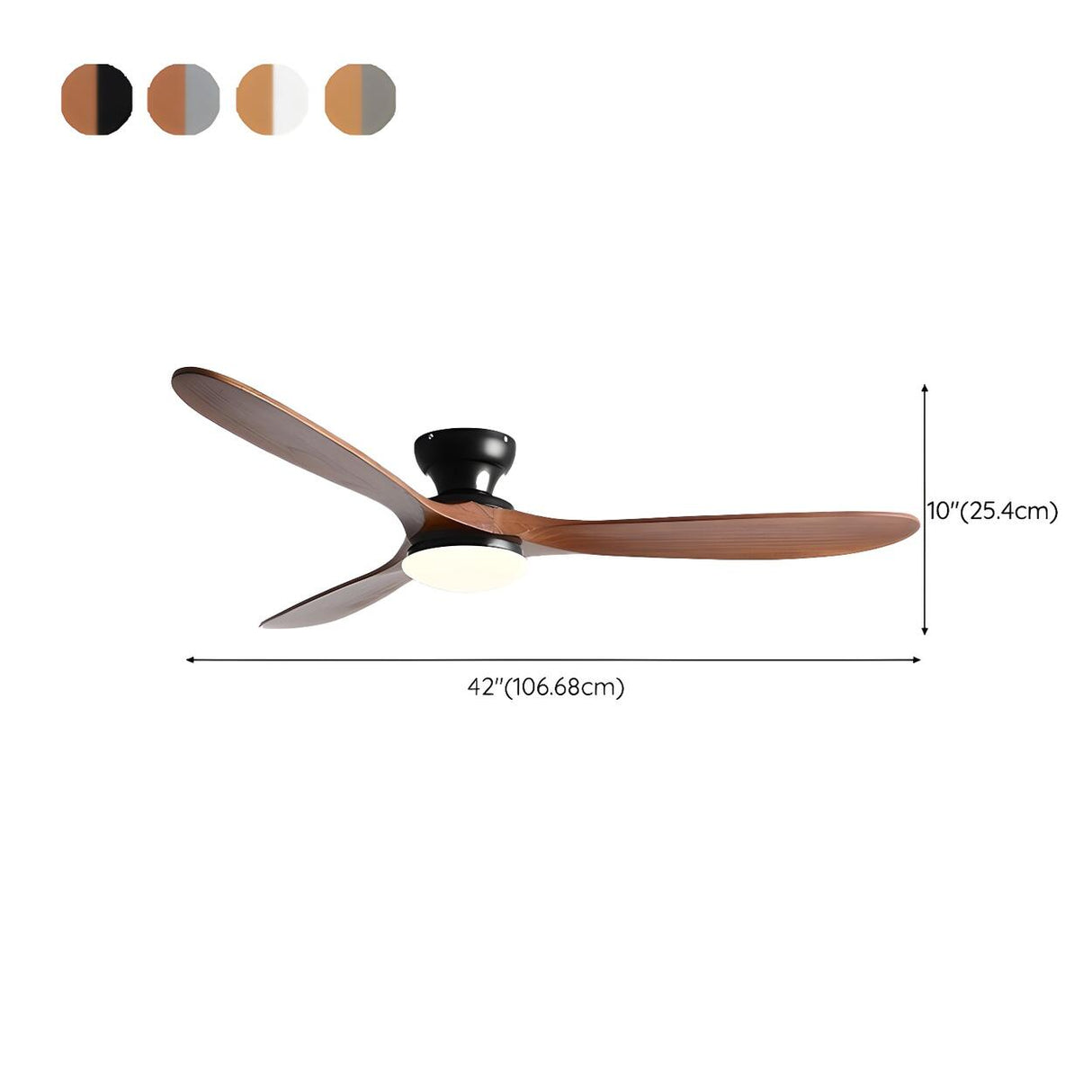 Contemporary 3 Solid Wood Blades Ceiling Fan with Light 