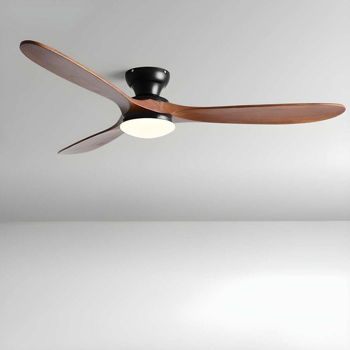 Contemporary 3 Solid Wood Blades Ceiling Fan with Light Image - 2