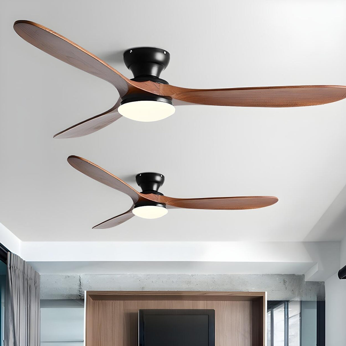 Contemporary 3 Solid Wood Blades Ceiling Fan with Light Image - 4