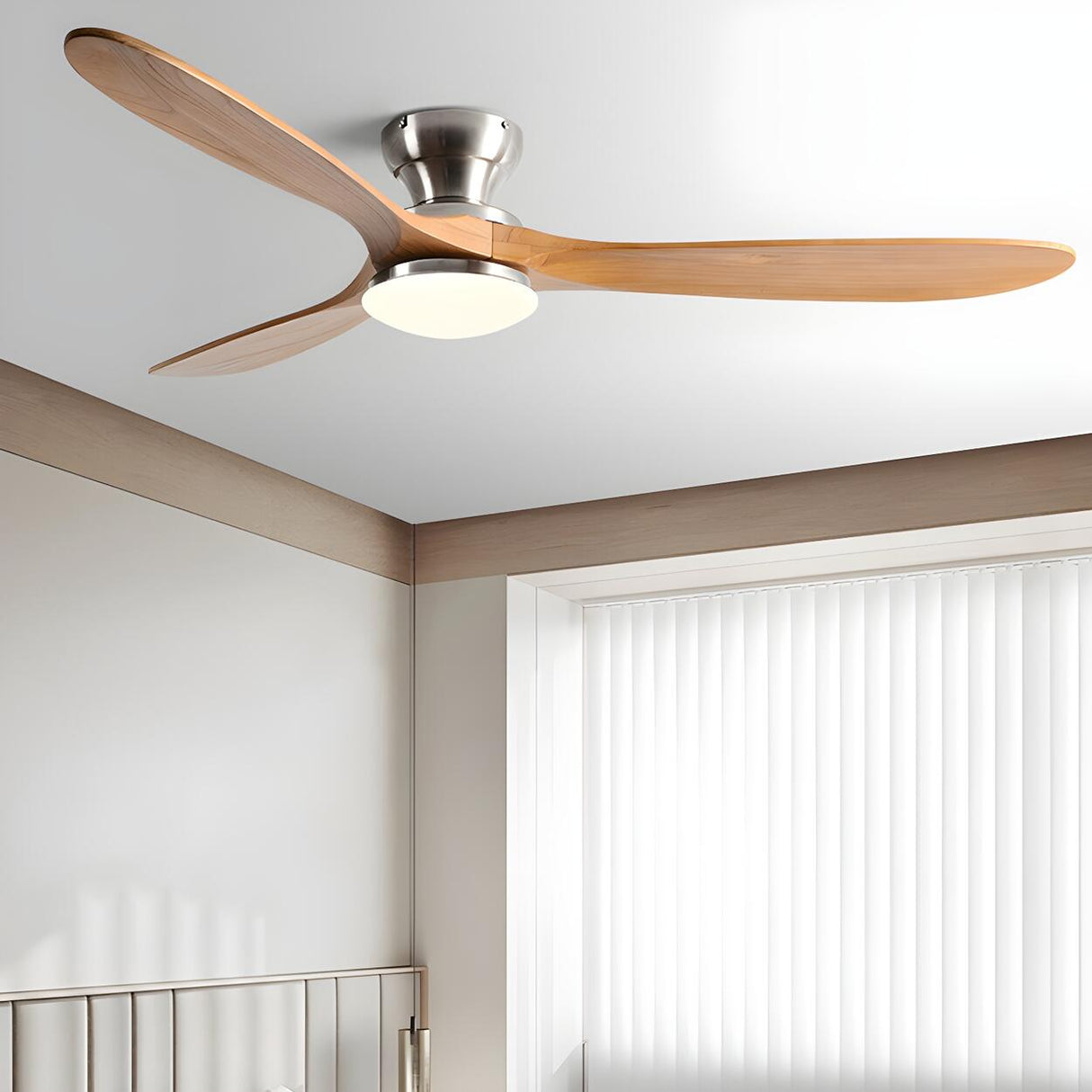 Contemporary 3 Solid Wood Blades Ceiling Fan with Light Image - 6