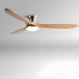 Contemporary 3 Solid Wood Blades Ceiling Fan with Light Image - 7