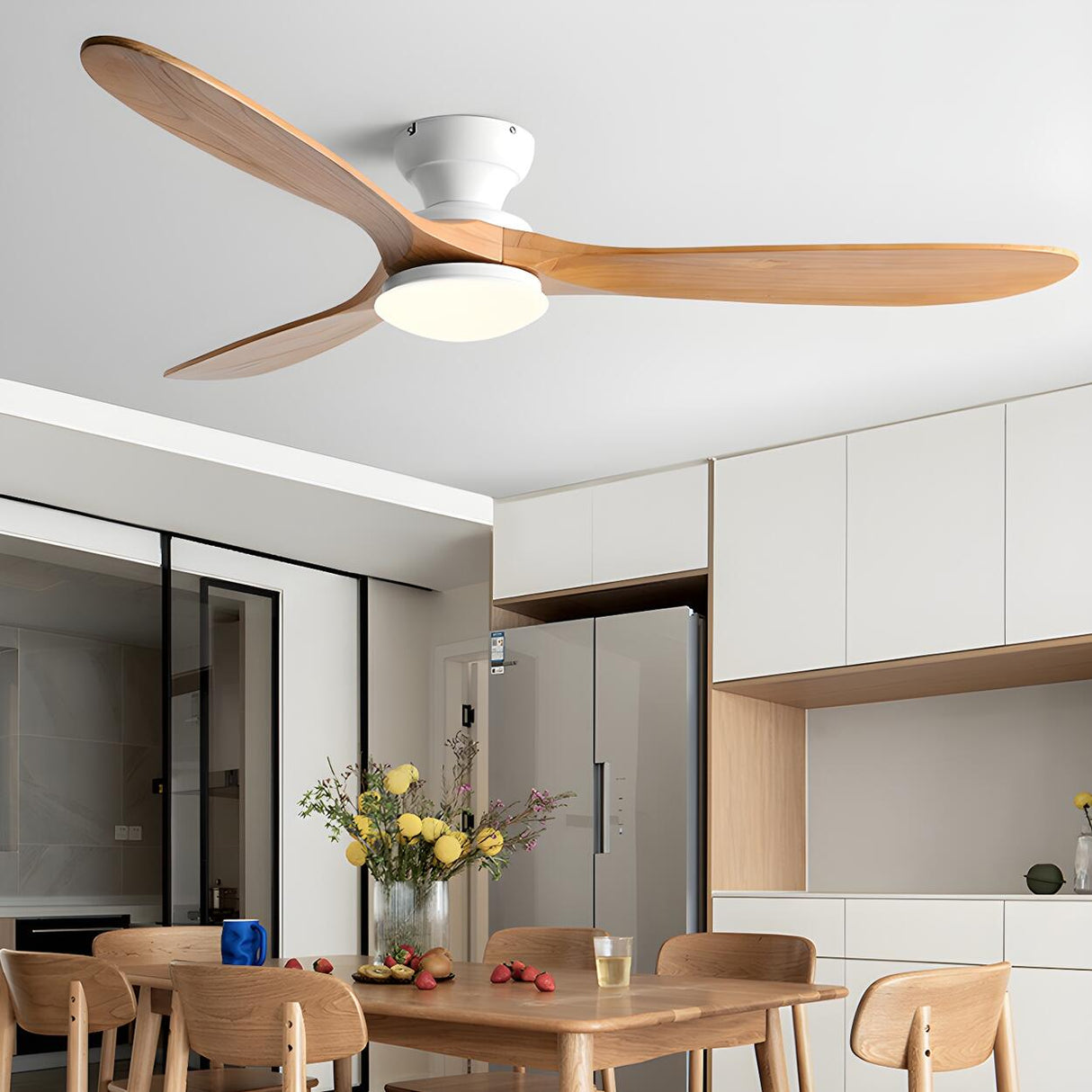 Contemporary 3 Solid Wood Blades Ceiling Fan with Light Image - 8