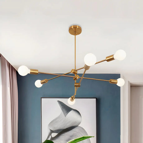 Contemporary 3 Tiers Gold Sputnik Exposed Bulb Chandelier Image - 2