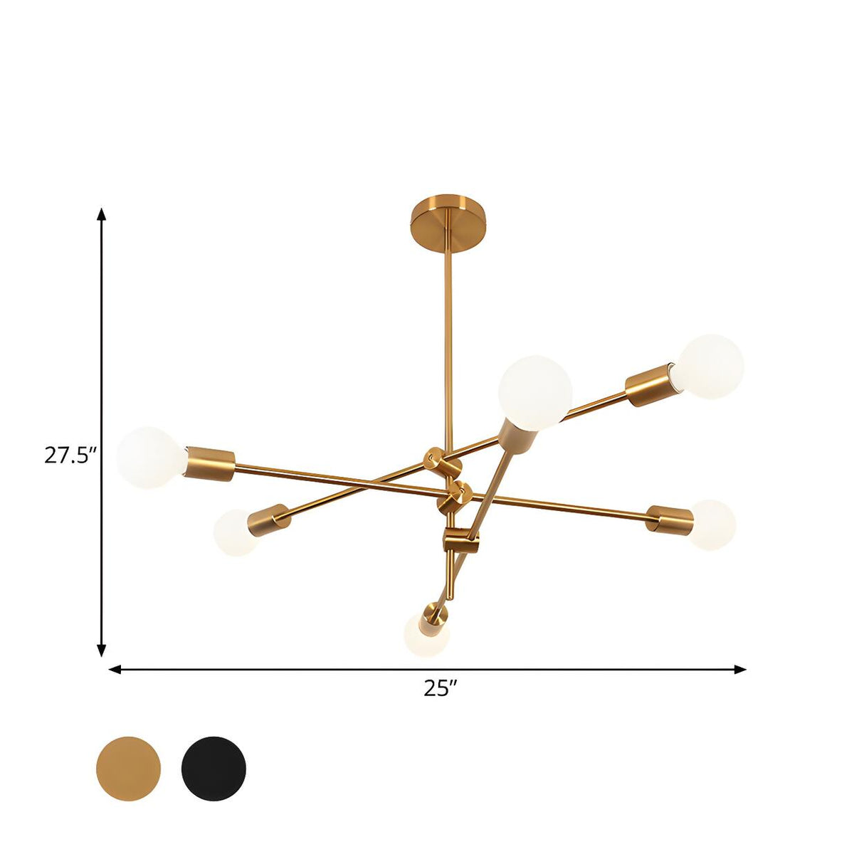 Contemporary 3 Tiers Gold Sputnik Exposed Bulb Chandelier 