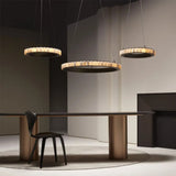 Contemporary Alabaster Circular 2 Tiers Hanging Chandelier Image - 2