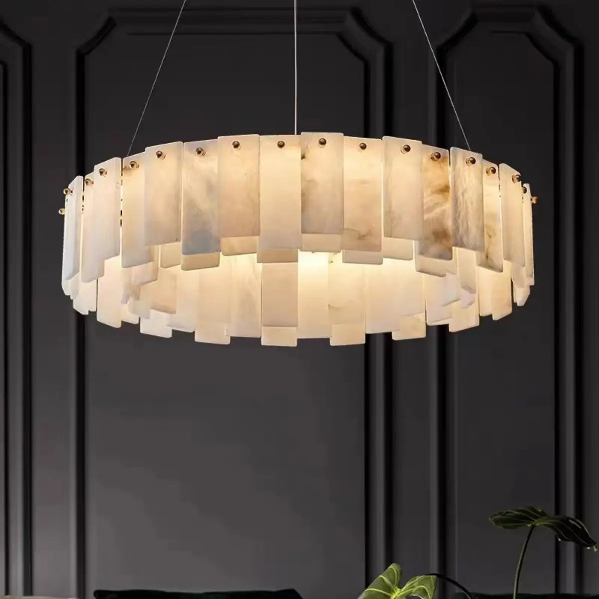 Contemporary Alabaster Circular Chandelier for Living Room