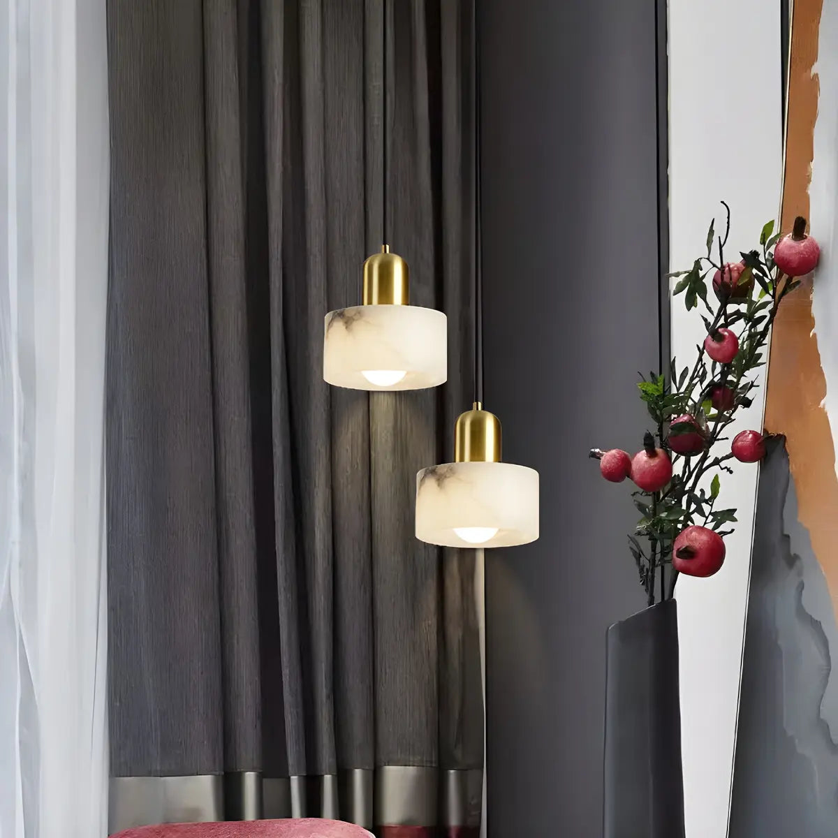 Contemporary Alabaster Cylinder Bedroom Pendant Light Image - 16
