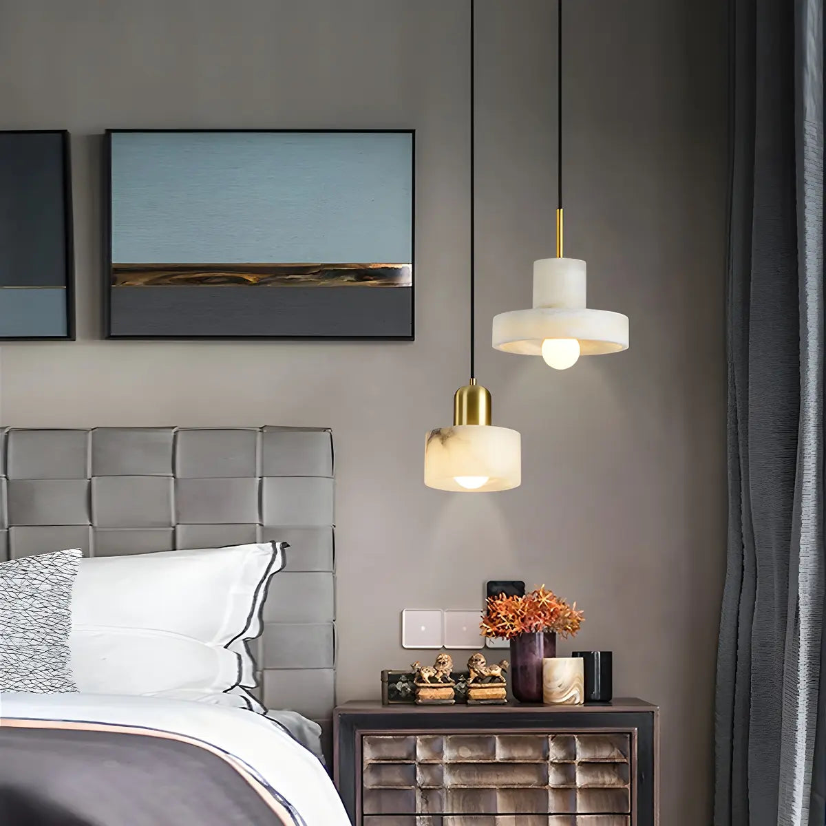 Contemporary Alabaster Cylinder Bedroom Pendant Light Image - 3