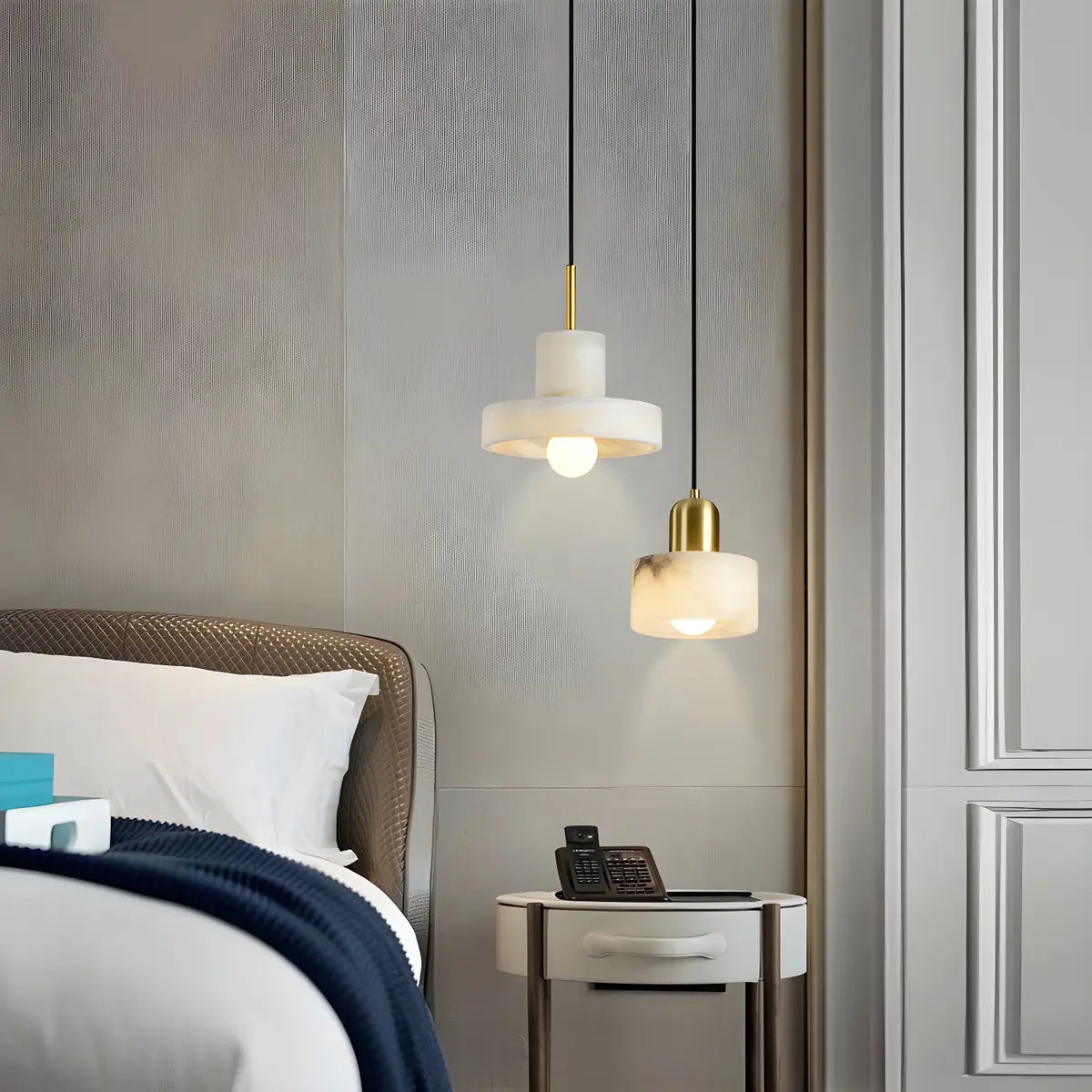 Contemporary Alabaster Cylinder Bedroom Pendant Light Image - 4