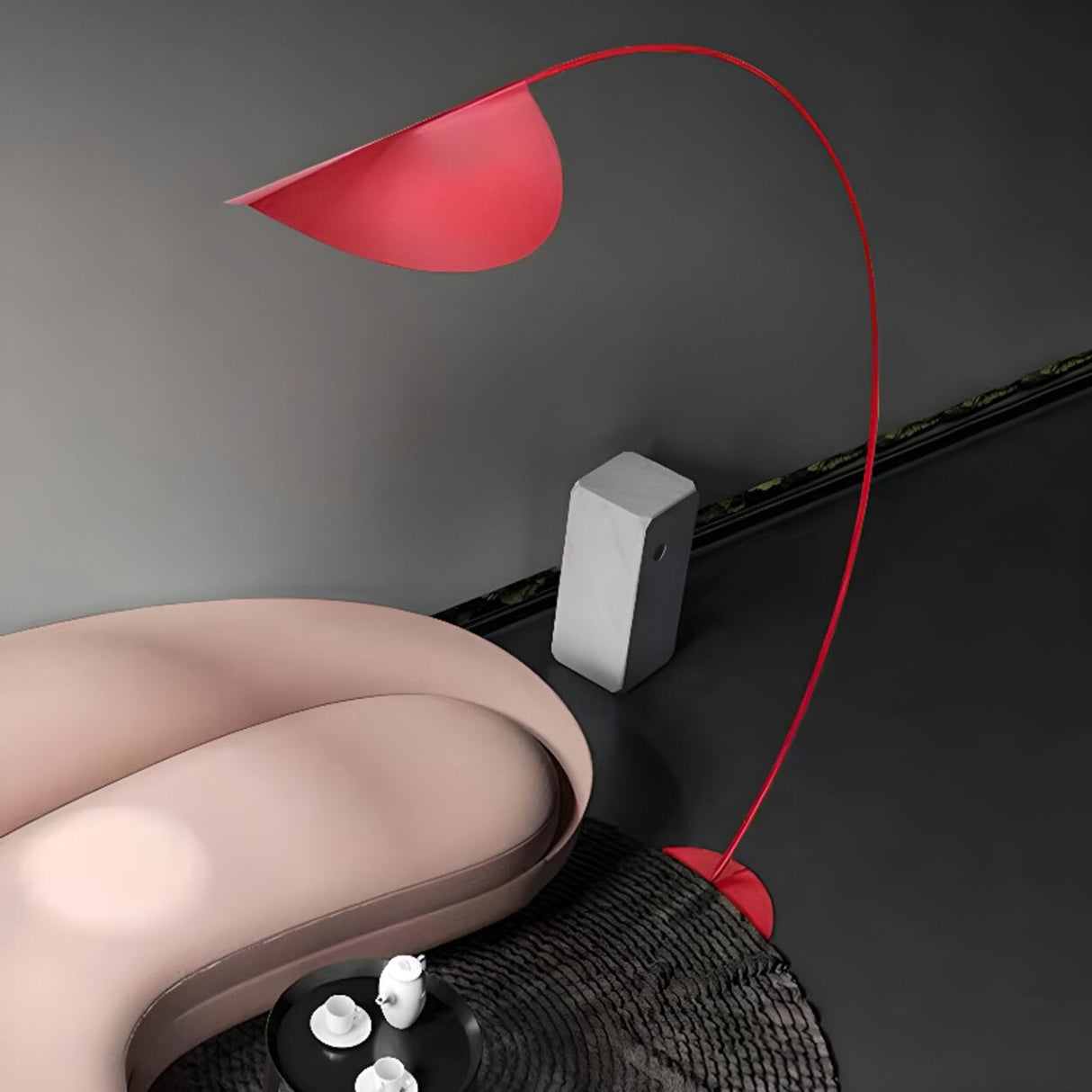 Contemporary Alloy Teardrop Black Arc Floor Lamp Light Image - 4