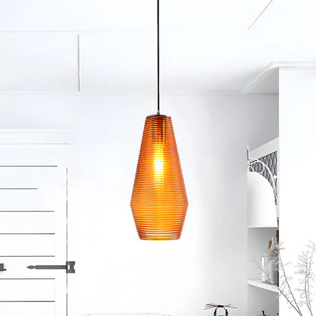 Contemporary Amber Vase-Shaped Pendant Light 1-Light Image - 1
