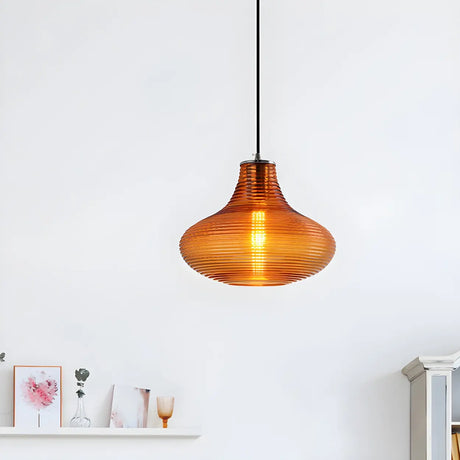 Contemporary Amber Vase-Shaped Pendant Light 1-Light Image - 6