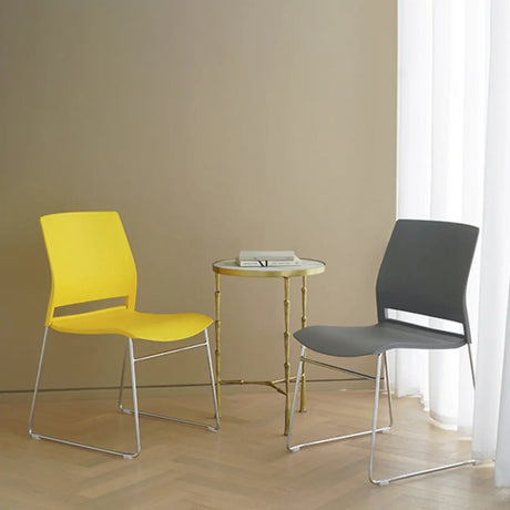 Contemporary Armless Plastic Metal Frame Study Office Chair Image - 1