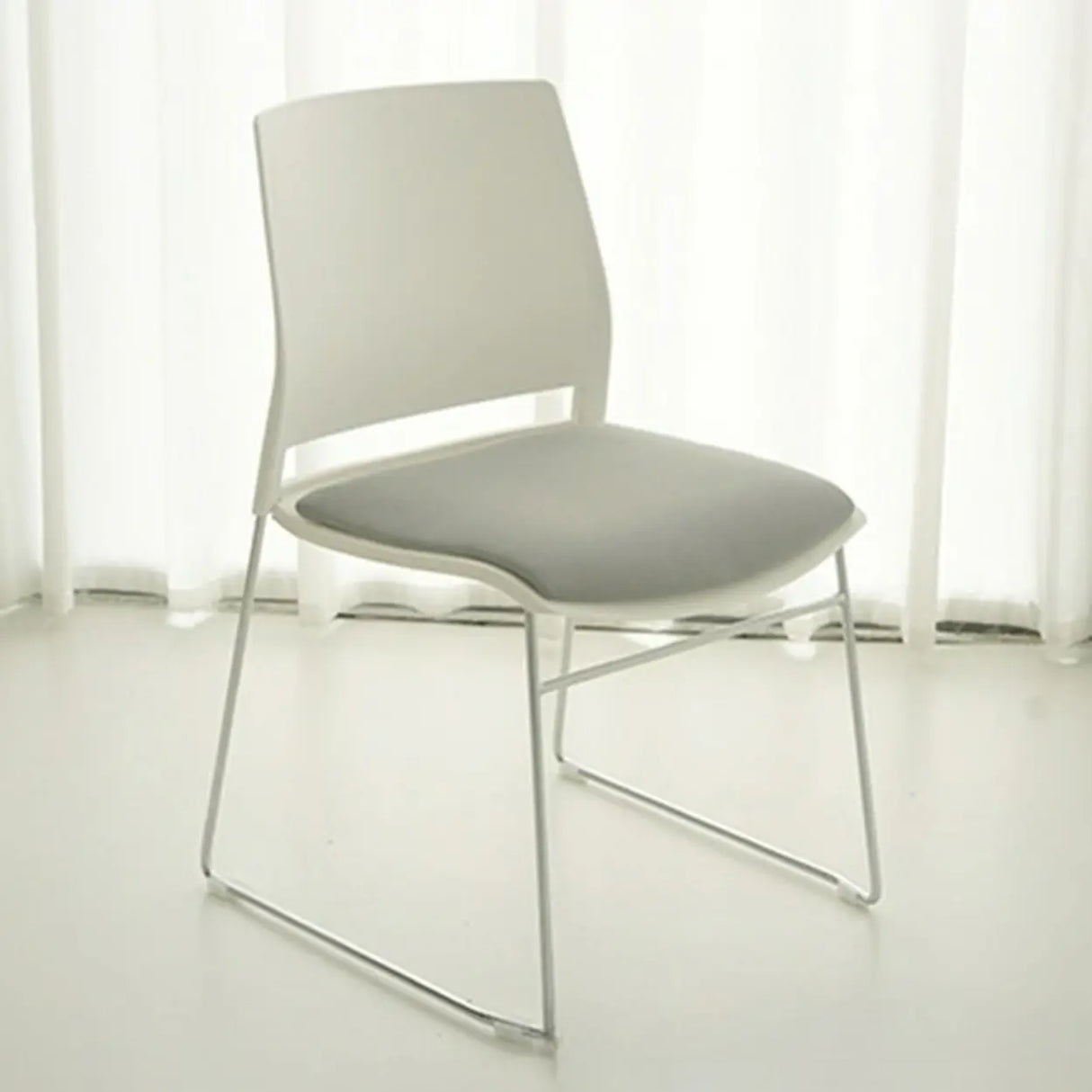 Contemporary Armless Plastic Metal Frame Study Office Chair Image - 12