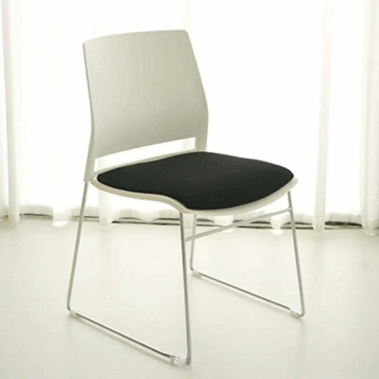 Contemporary Armless Plastic Metal Frame Study Office Chair Image - 14