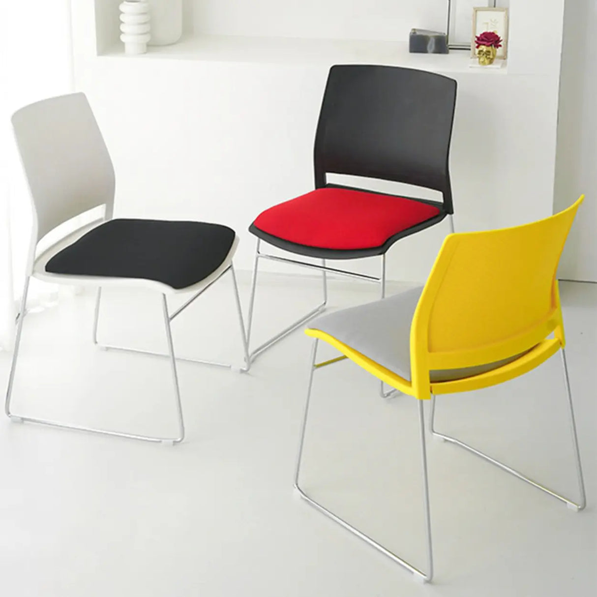 Contemporary Armless Plastic Metal Frame Study Office Chair Image - 19