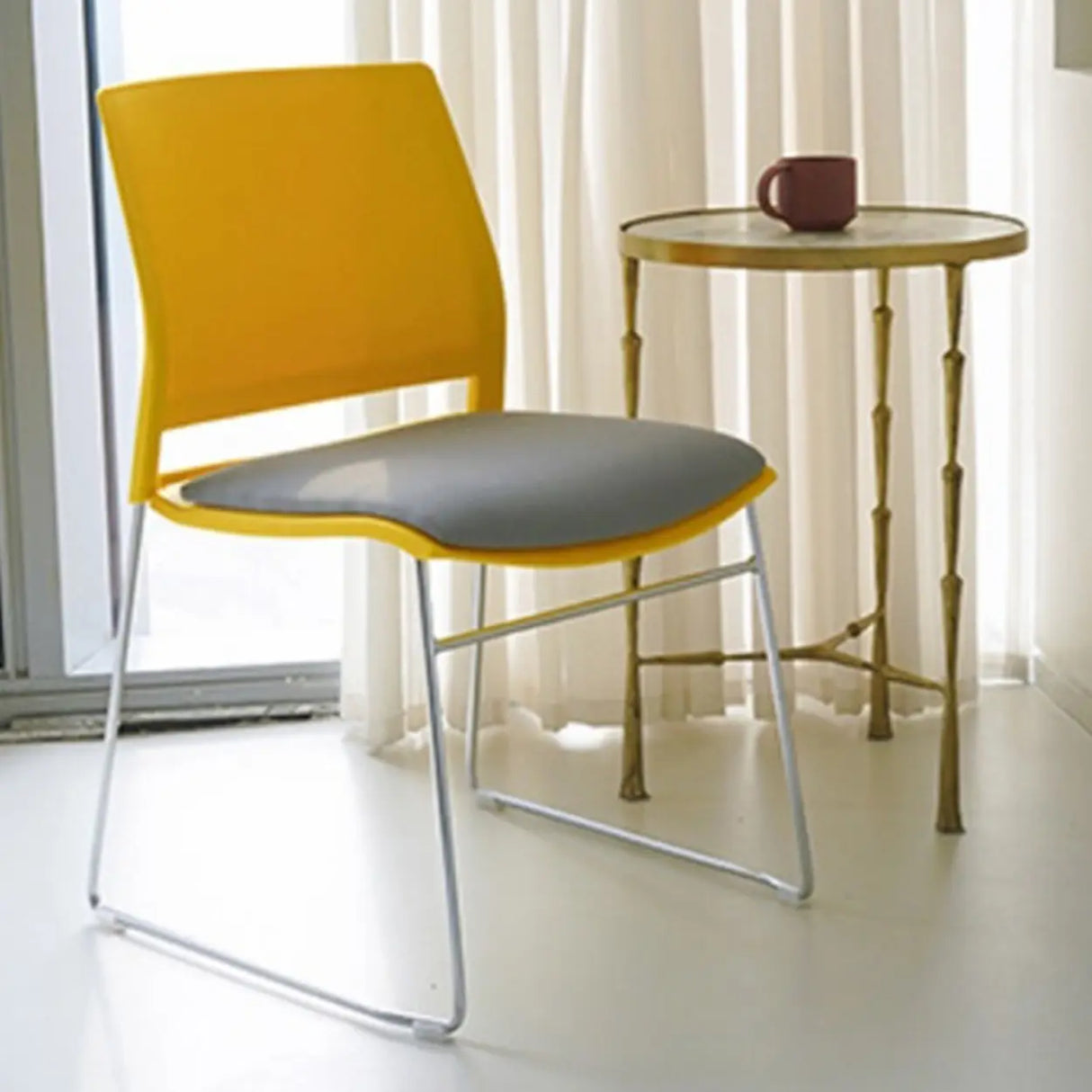 Contemporary Armless Plastic Metal Frame Study Office Chair Image - 20