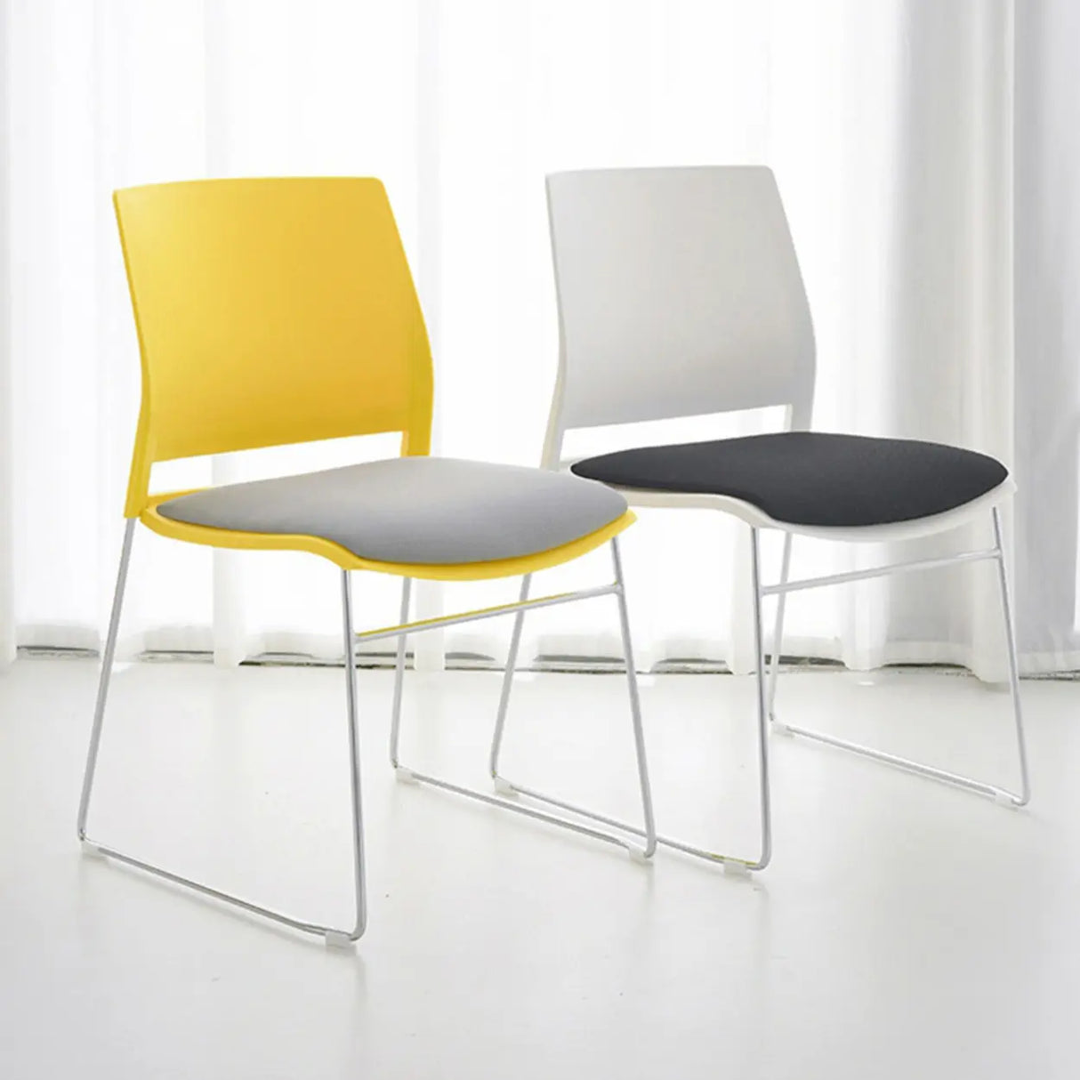 Contemporary Armless Plastic Metal Frame Study Office Chair Image - 3