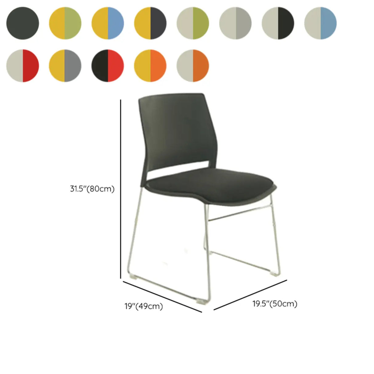 Contemporary Armless Plastic Metal Frame Study Office Chair Image - 34