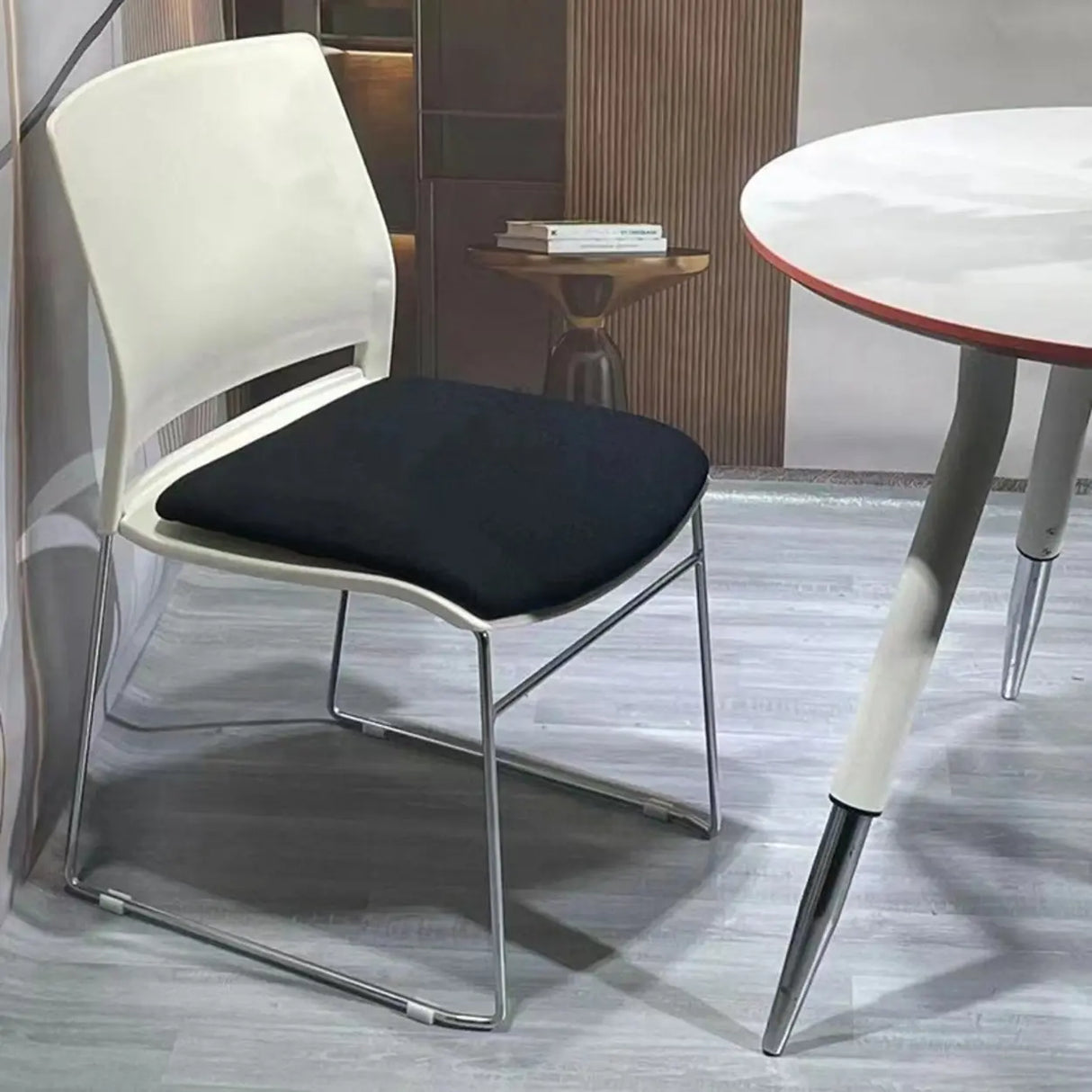 Contemporary Armless Plastic Metal Frame Study Office Chair Image - 8