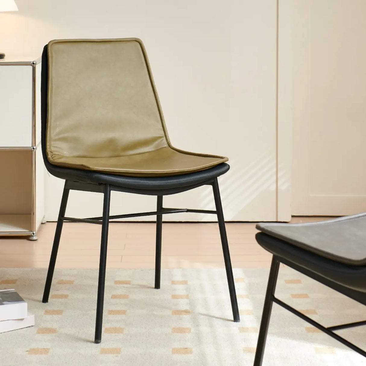 Contemporary Armless PU Leather Solid Back Dining Chairs Image - 4