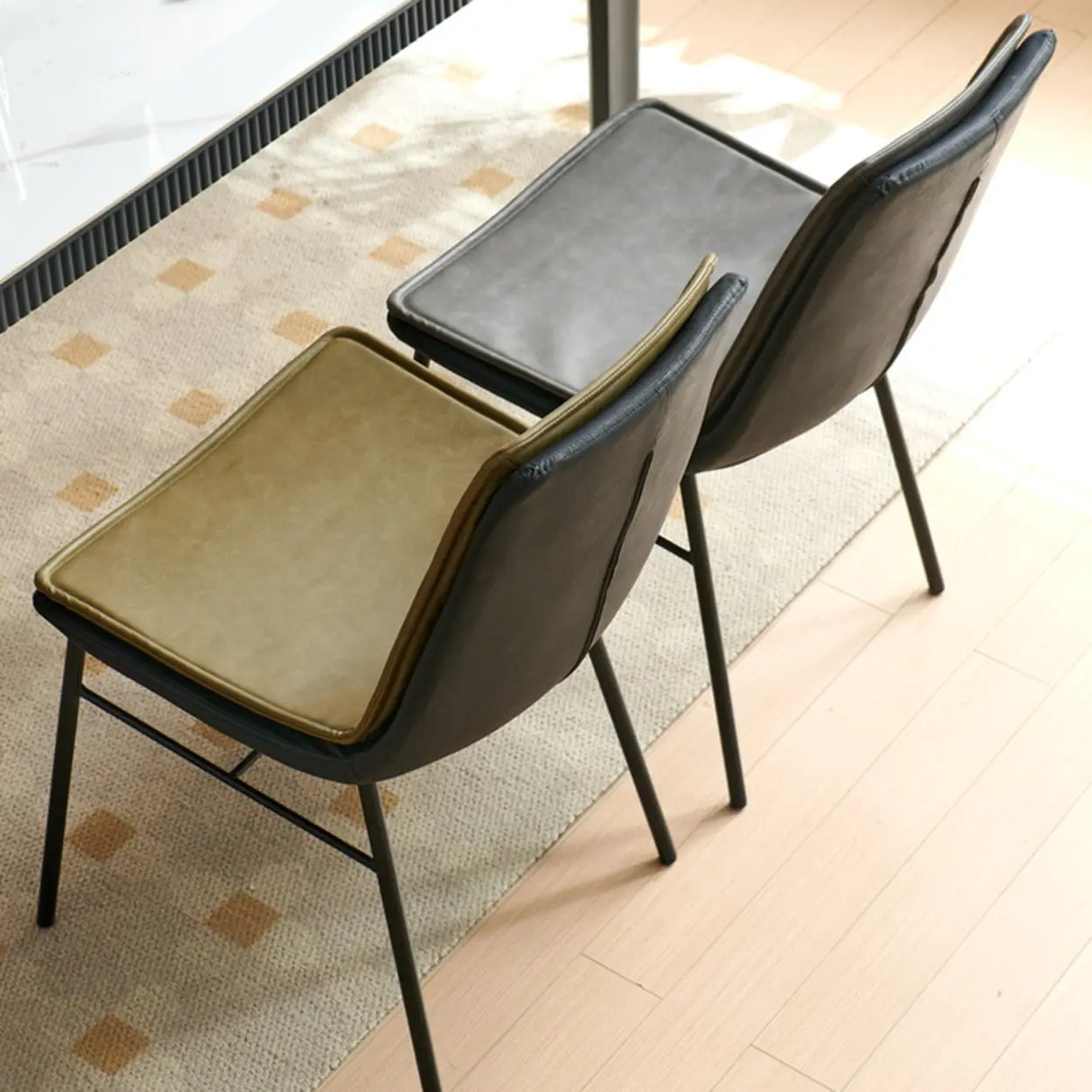 Contemporary Armless PU Leather Solid Back Dining Chairs Image - 6