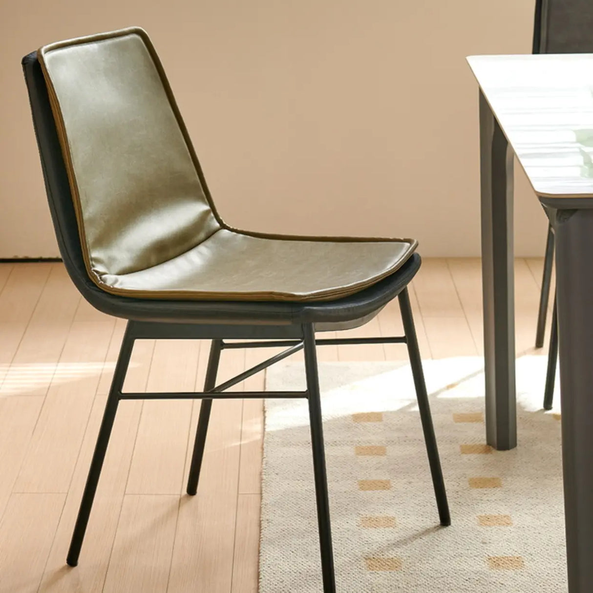 Contemporary Armless PU Leather Solid Back Dining Chairs Image - 8